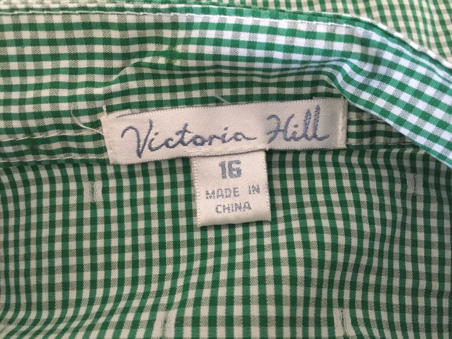 VICTORIA HILL Shirt Top Green White Gingham Sleeveless Frill Blouse Size 16 NEW