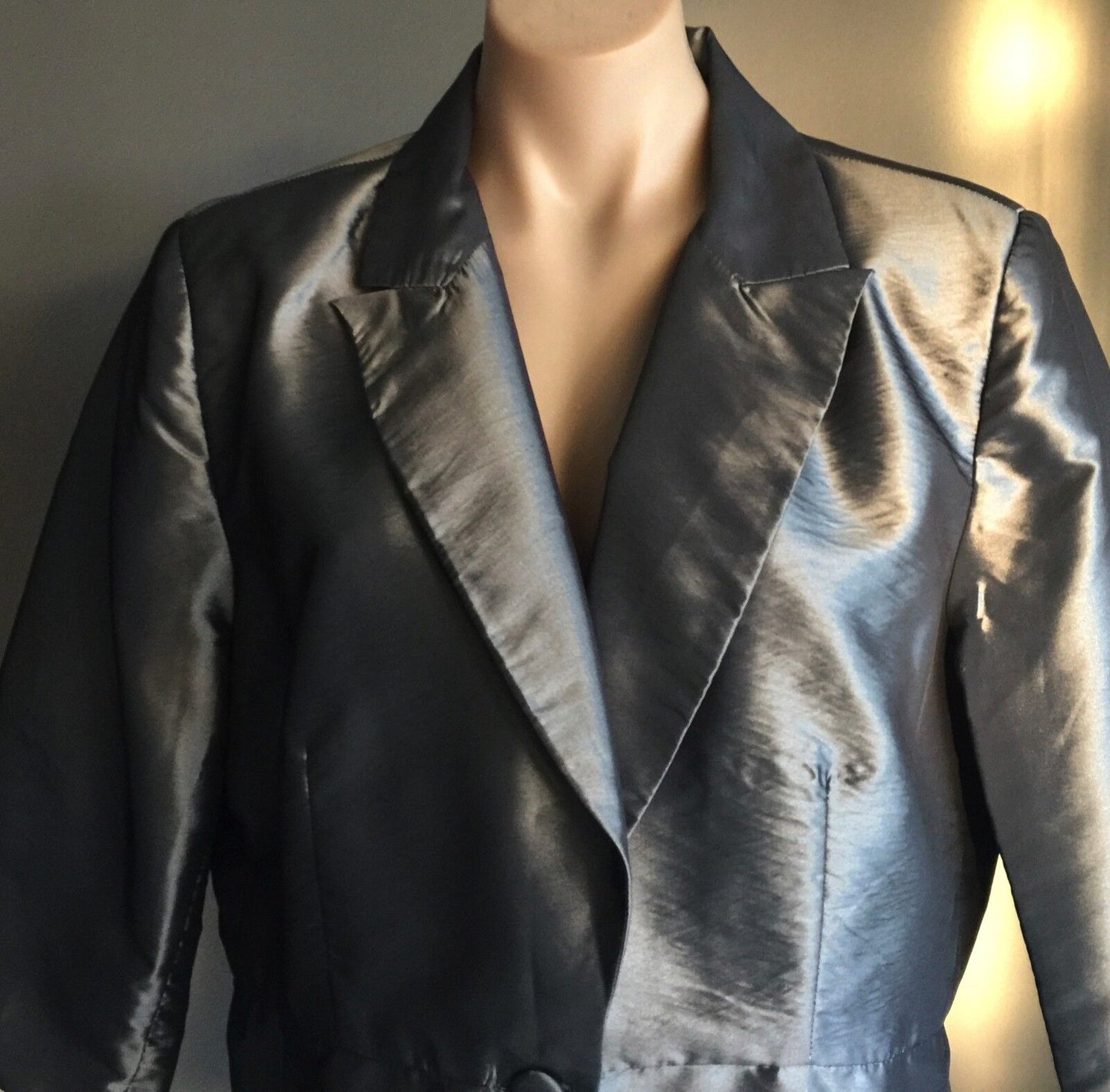 LIZ JORDAN Jacket 3/4 Sleeve Silver Grey Silk Taffeta Ladies Size 16 NEW Retro
