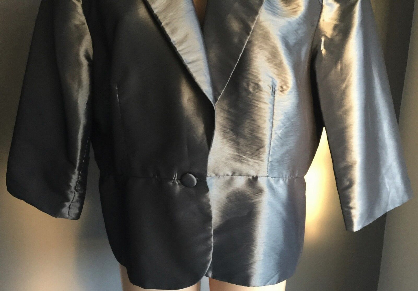 LIZ JORDAN Jacket 3/4 Sleeve Silver Grey Silk Taffeta Ladies Size 16 NEW Retro