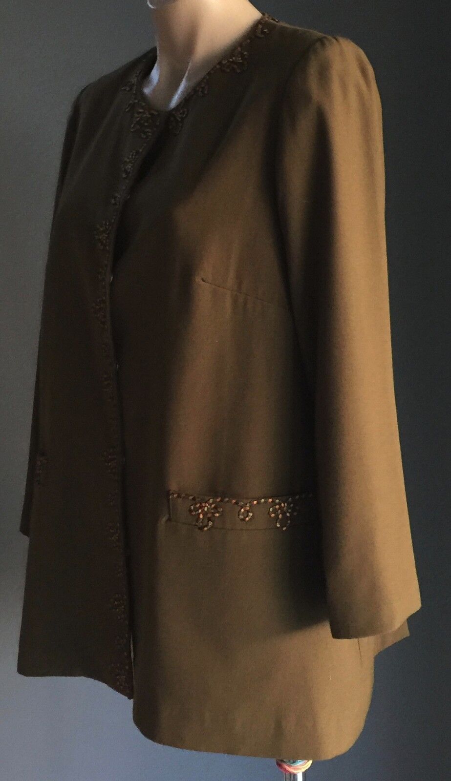 Jacket Hand Made Khaki Single Breasted Long Sleeve Blazer Ladies Size 16