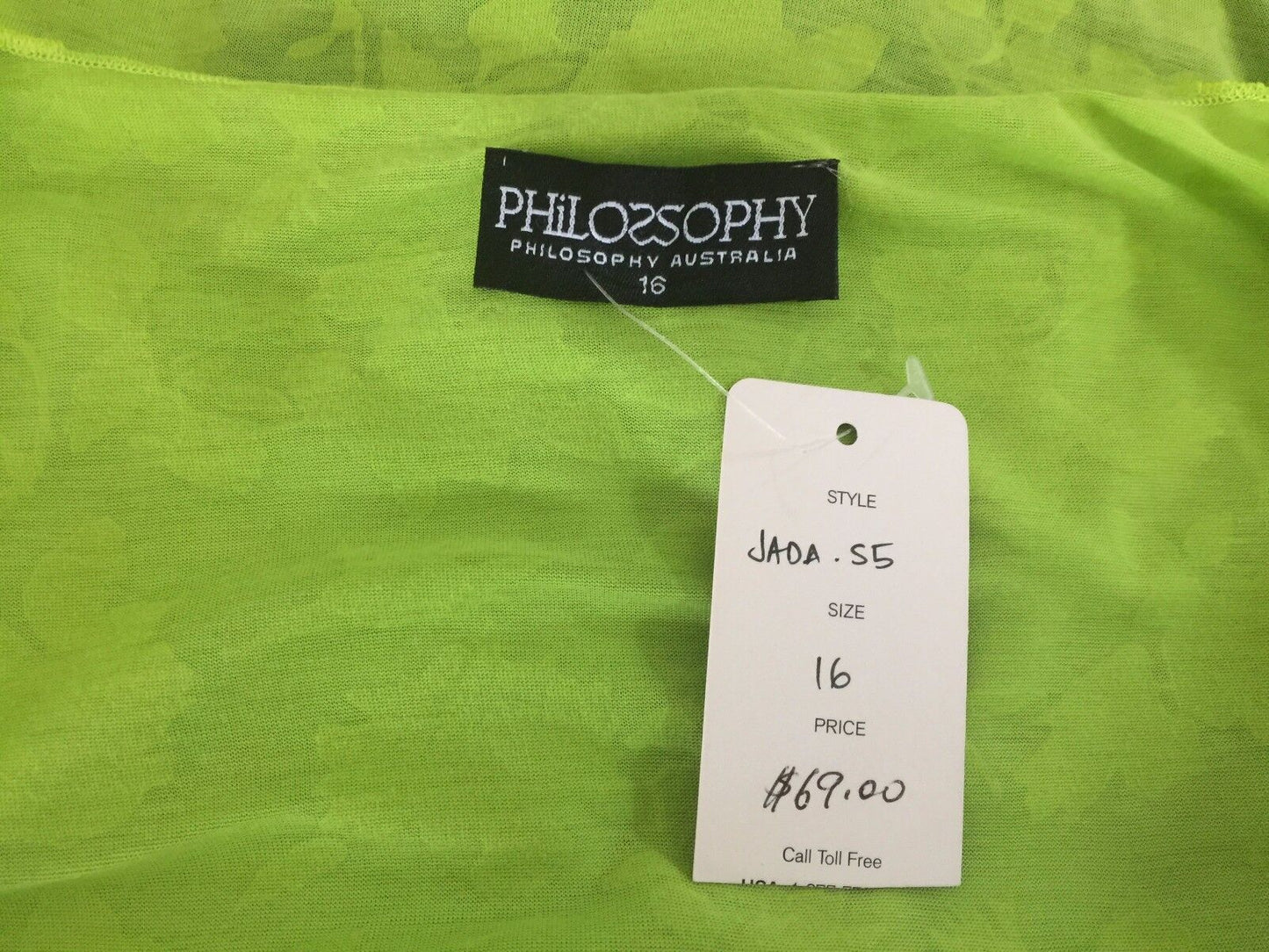 PHILOSSOPHY Crop Top Lime Green Burn Out Fabric Twist Short Sleeve Size 16 NEW