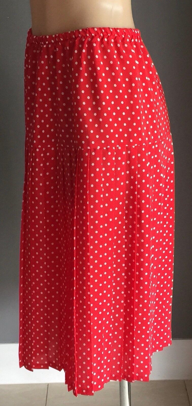 Vintage Skirt Pleat Red & White Polka Dot Elastic Waist Ladies Size 16