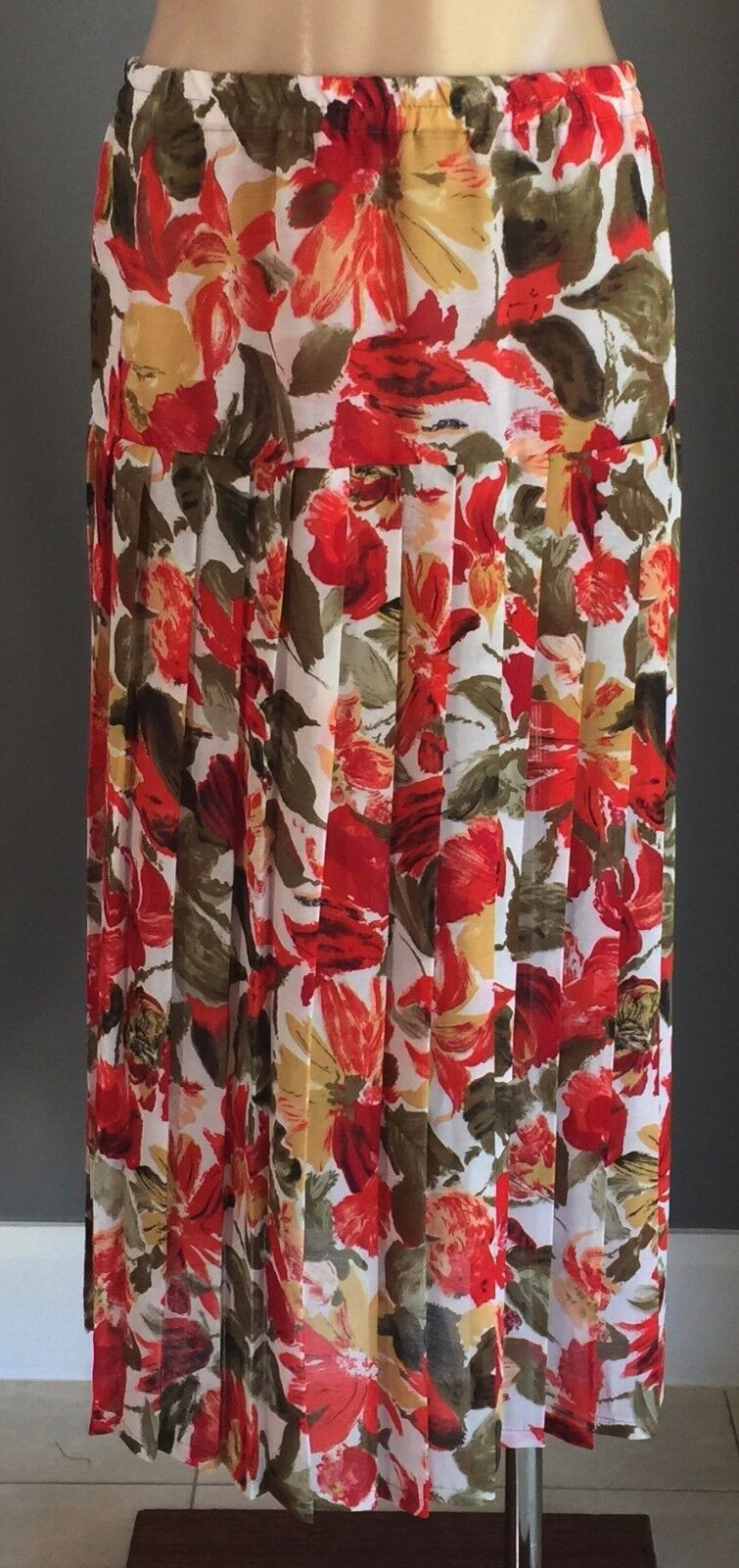 Vintage Skirt Pleat Bright MultiColoured Elastic Waist Ladies Size 16 Boho