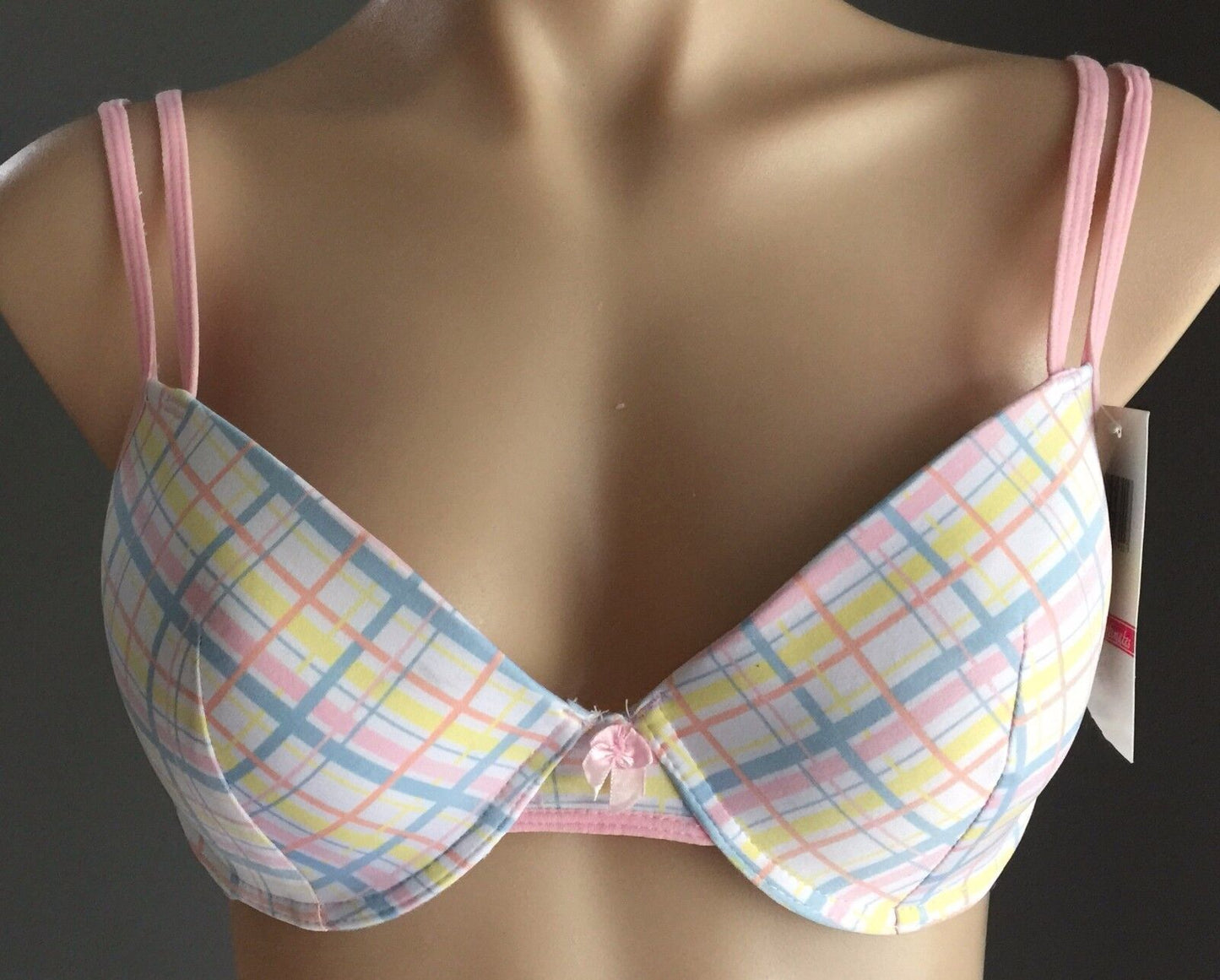 VS INTIMATES Matching Bra & G-String Set 14D Size 14 Pastel Check Print NEW