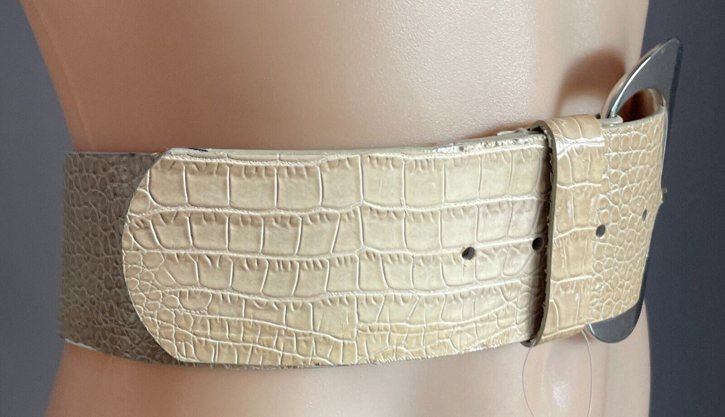 WHITE HOUSE BLACK MARKET Beige Snake Print PU/Pleather Belt Size L 6.5cm Wide