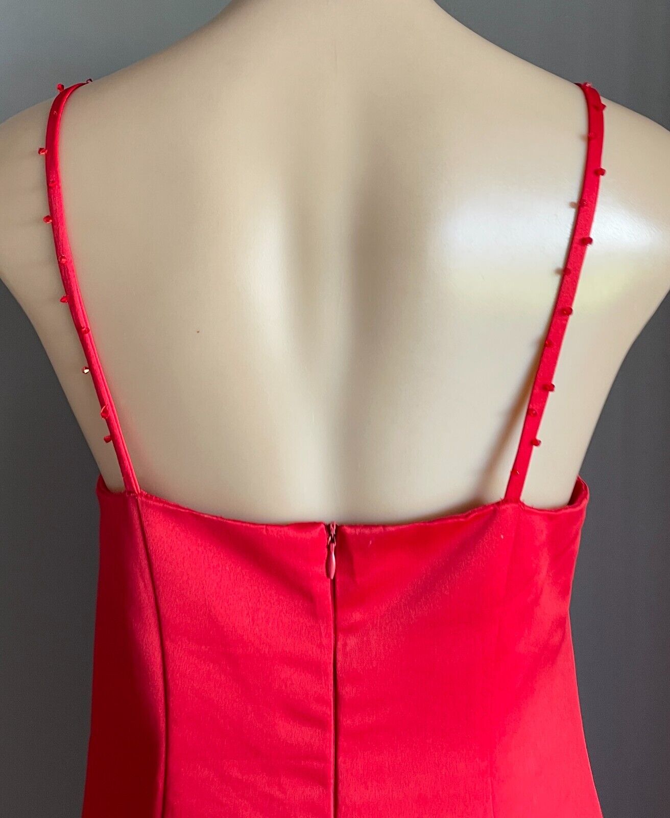 Maxi Dress Handmade Red Sleeveless Beaded Straps Neck A-Line Size 12 Vintage