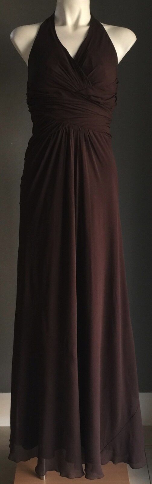 BCBGMAXAZRIA Gown Brown Halter Neck Empire Waist Maxi Dress Sz US 4 AU 10 Retro