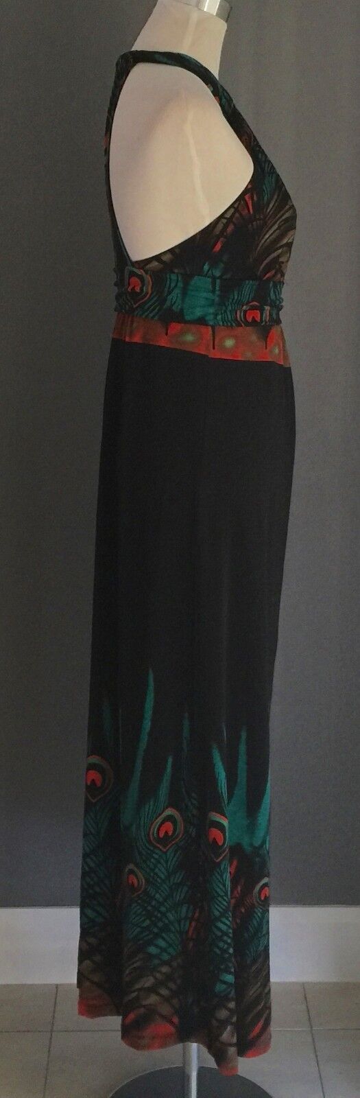 KITTY KAT Maxi Dress MultiColoured Print Keyhole Long Ladies Size 12 Unique NEW