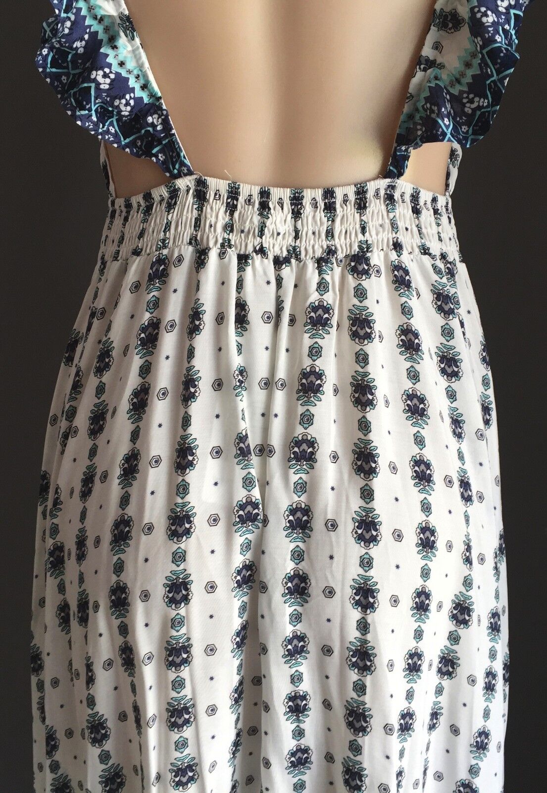 Maxi Dress PINK DIAMOND White Green & Blue Print Backless Long Size M 12 NEW