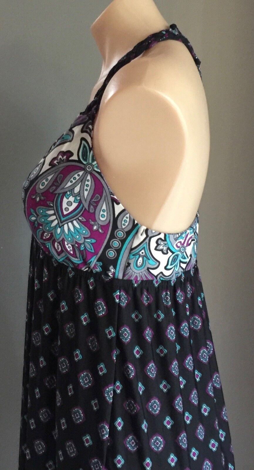Maxi Dress FAHRENHEIT MultiColoured & Print Stretch Sleeveless Ladies Sz 12 NEW