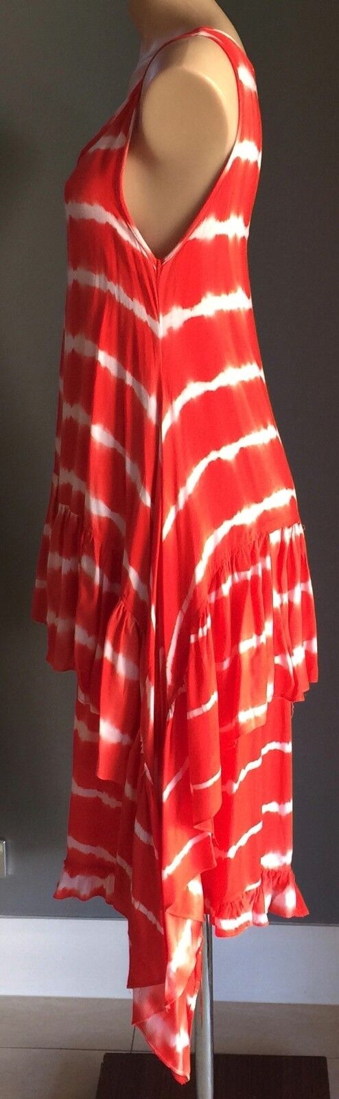Maxi Dress SLIDE SHOW Tie Dye Orange & White Stripe Long Ladies Size 8 10 NEW