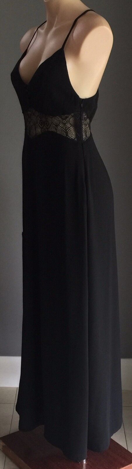 SHAREEN Maxi Dress Black Sleeveless Lace Waist Side Slit Ladies Size 10 Retro
