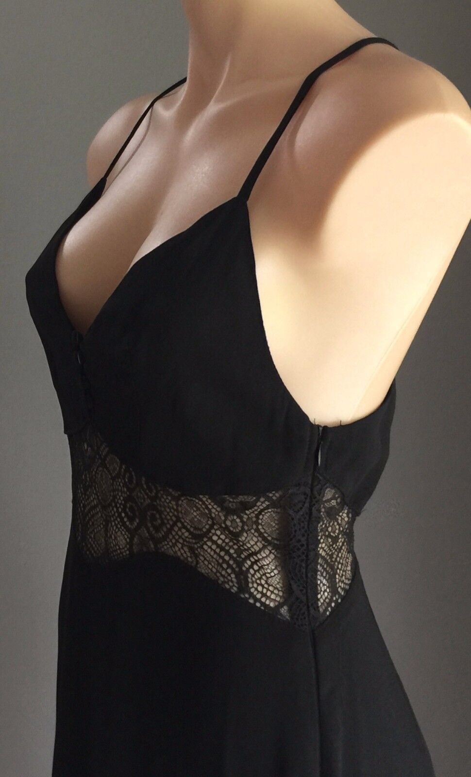 SHAREEN Maxi Dress Black Sleeveless Lace Waist Side Slit Ladies Size 10 Retro