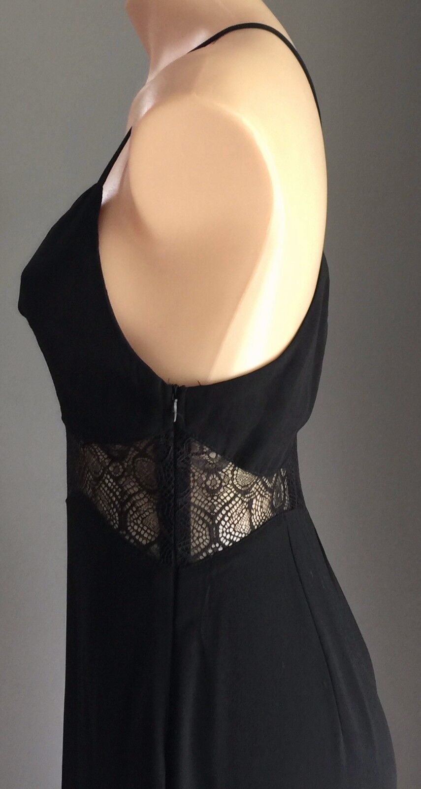 SHAREEN Maxi Dress Black Sleeveless Lace Waist Side Slit Ladies Size 10 Retro