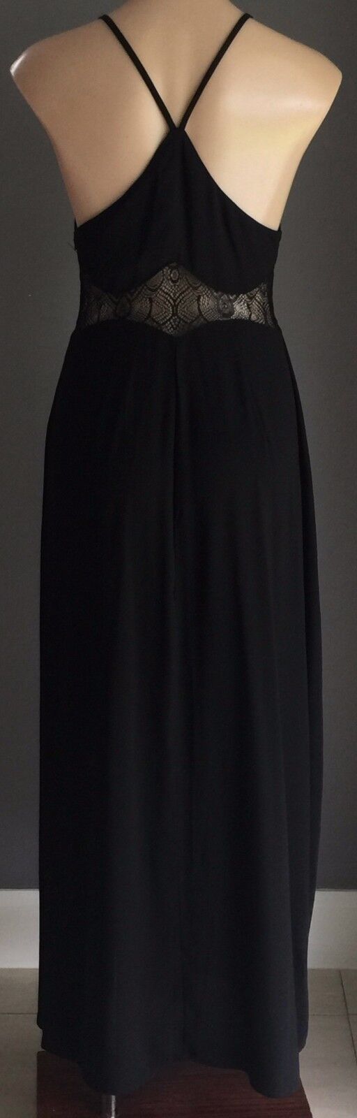 SHAREEN Maxi Dress Black Sleeveless Lace Waist Side Slit Ladies Size 10 Retro
