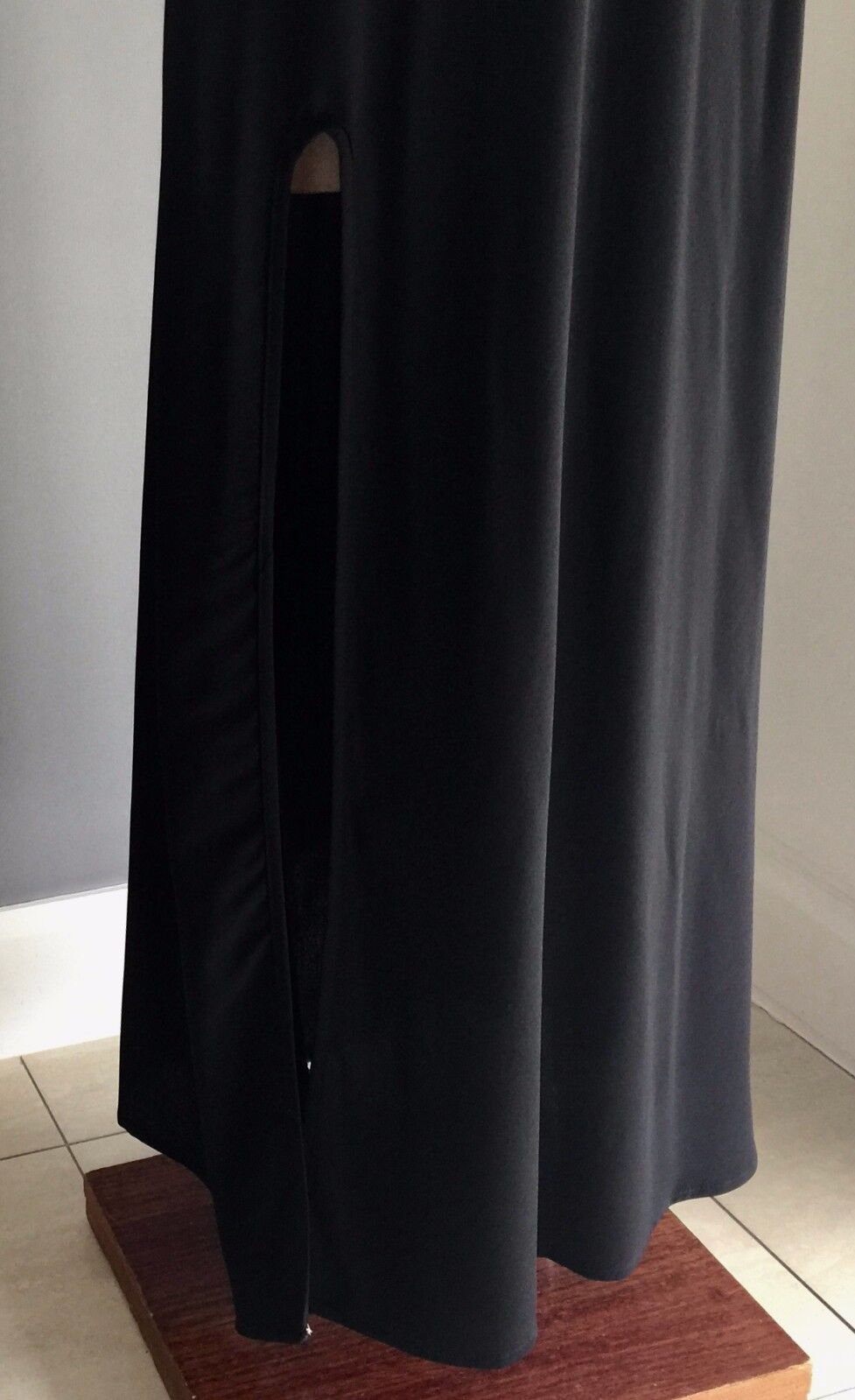 SHAREEN Maxi Dress Black Sleeveless Lace Waist Side Slit Ladies Size 10 Retro