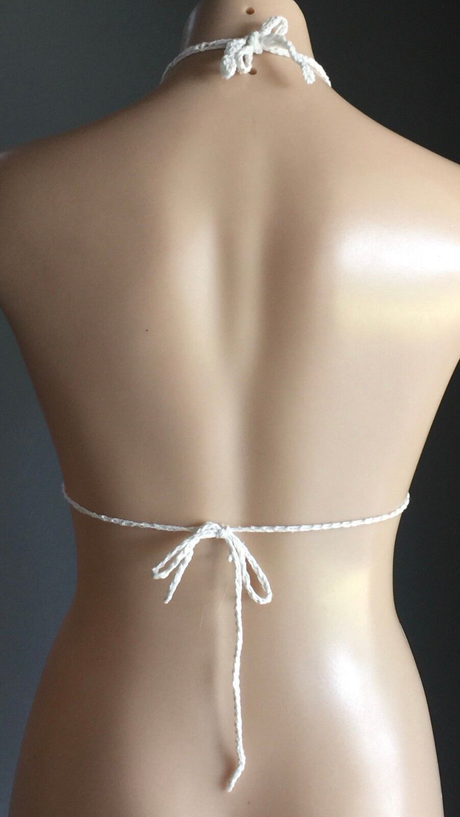 Vintage 1970s Bikini Top White Crochet Bohemian Hippy Festival Size 8 10 (2)