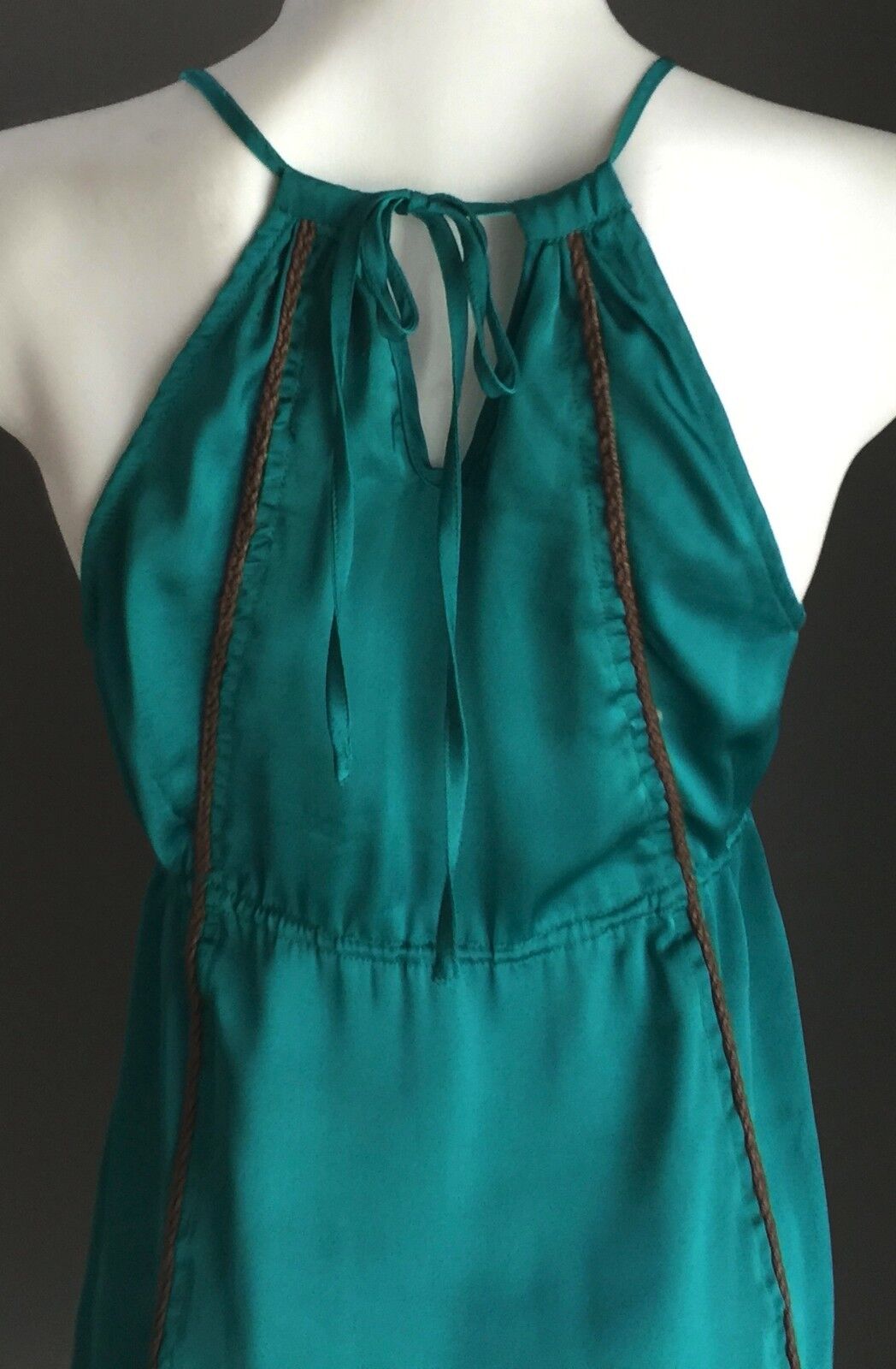 LOLITTA Dress Jade Green Satin Drawstring Waist Size 6 8 Stunning Boho Chic