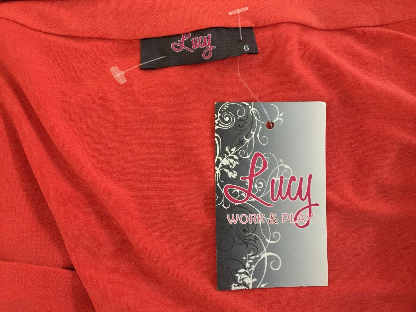 LUCY WORK & PLAY Wrap Dress Orange 3/4 Sleeve Stretch Ladies Size 6 AU 10 NEW