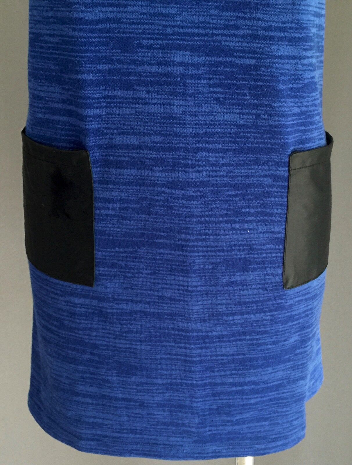 COCOLATTE Shift Dress w Pleather Trim Blue Ladies Size 10 1960s Vibe
