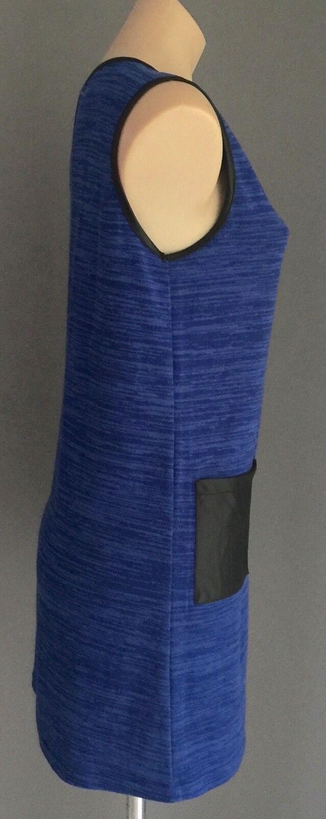 COCOLATTE Shift Dress w Pleather Trim Blue Ladies Size 10 1960s Vibe
