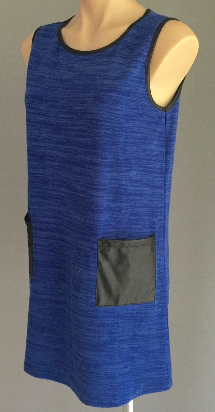 COCOLATTE Shift Dress w Pleather Trim Blue Ladies Size 10 1960s Vibe