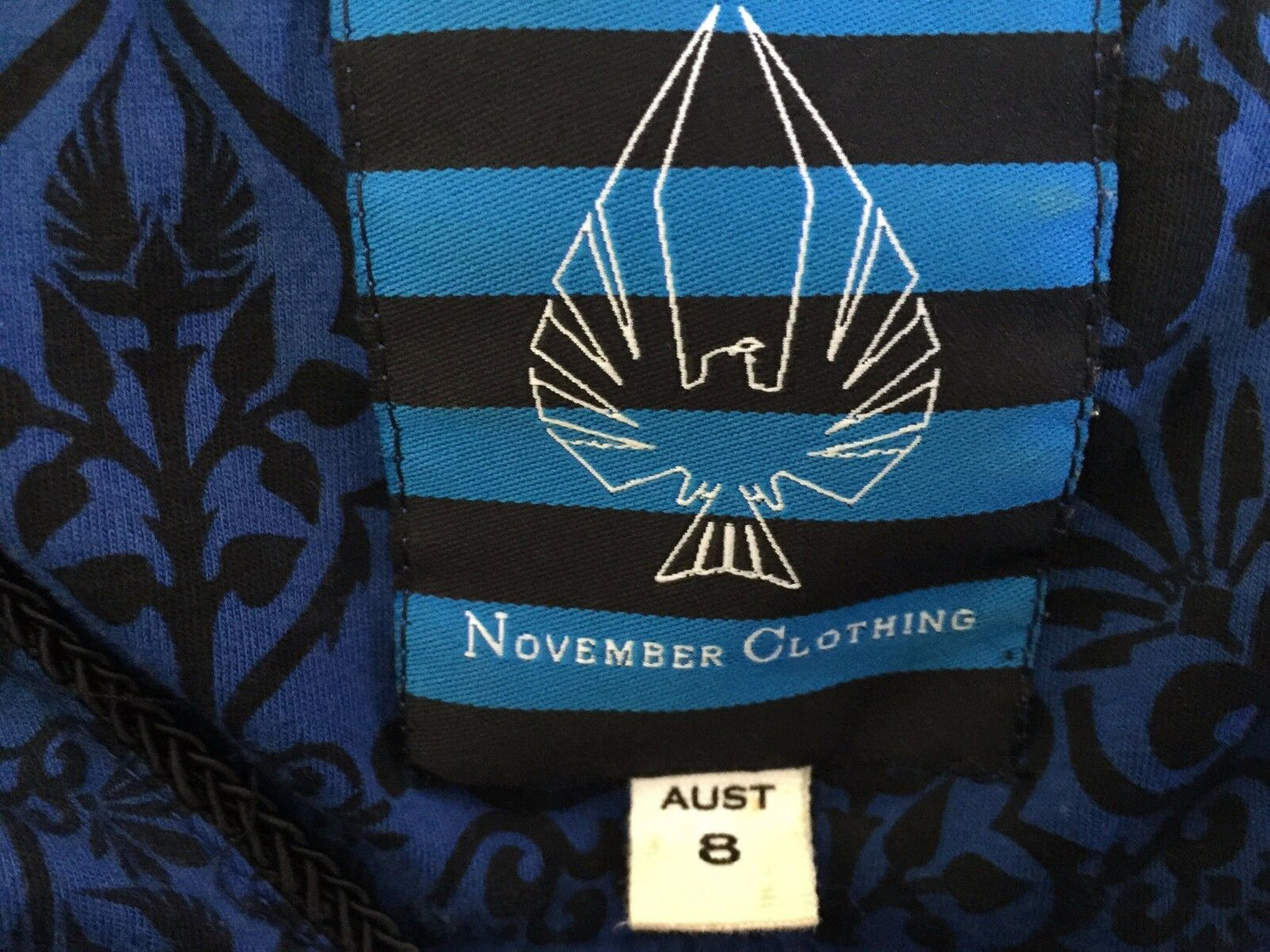 NOVEMBER CLOTHING Dress Blue & Black Sleeveless Tie Back Ladies Size 8 NEW