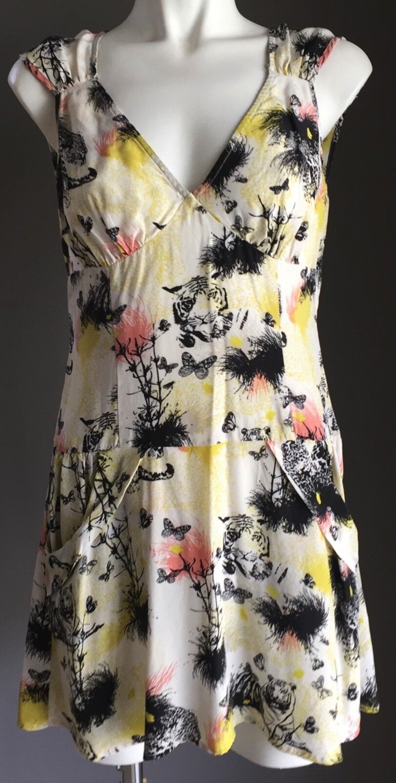 BLUEJUICE Silk Dress Colourful Leopard Print Drop Waist Size Ladies 8