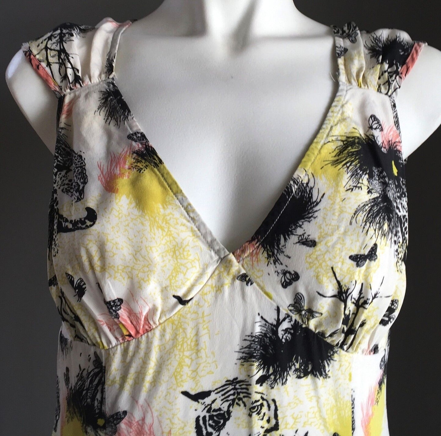 BLUEJUICE Silk Dress Colourful Leopard Print Drop Waist Size Ladies 8