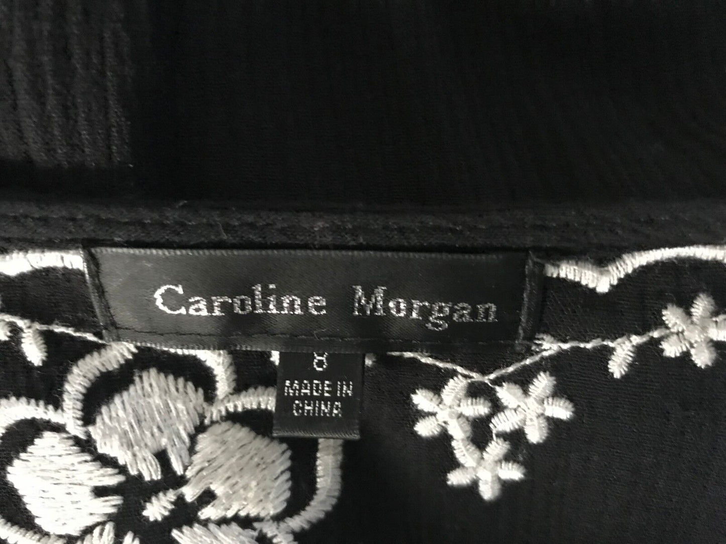 CAROLINE MORGAN Dress Black White Embroidered Elastic Waist Cheesecloth Siz 8 10