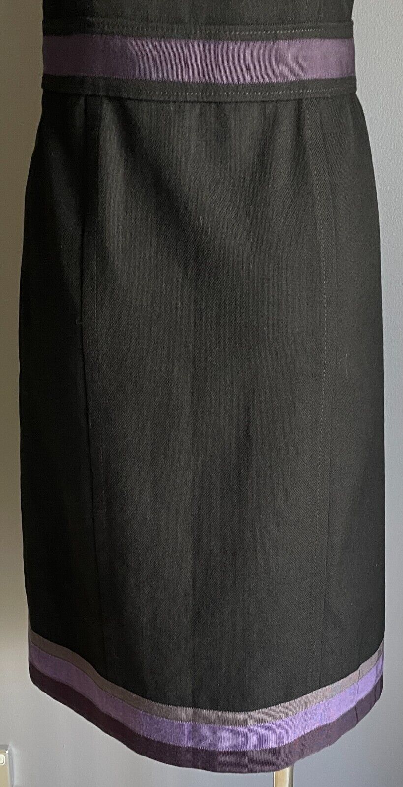WHISTLES Black & Purple Trim Sleeveless Pinafore Style Wool Dress Size 8