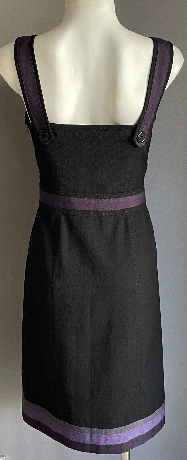 WHISTLES Black & Purple Trim Sleeveless Pinafore Style Wool Dress Size 8