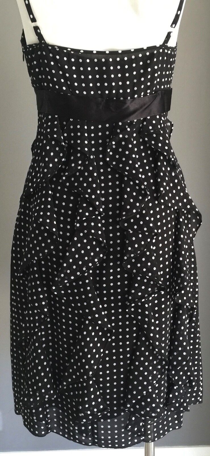 GARFUNKEL Dress Black & White Polka Dot Empire Waist Frock Size 8 Retro Gem NEW