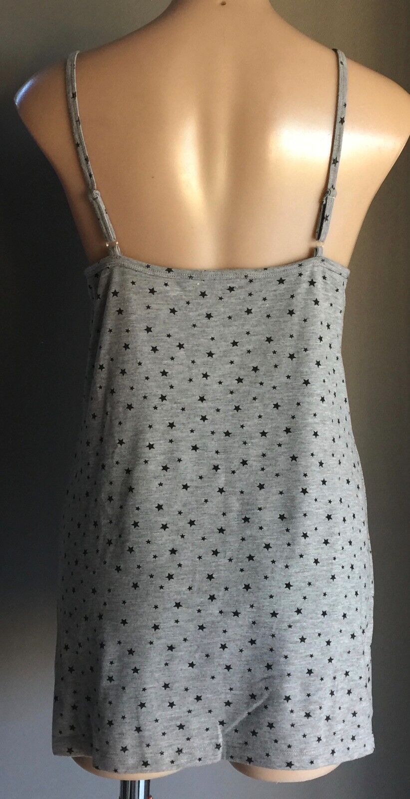 SECRET LOVE Baby Doll Nightie Marl Grey & Black Star Print Ladies Size 12