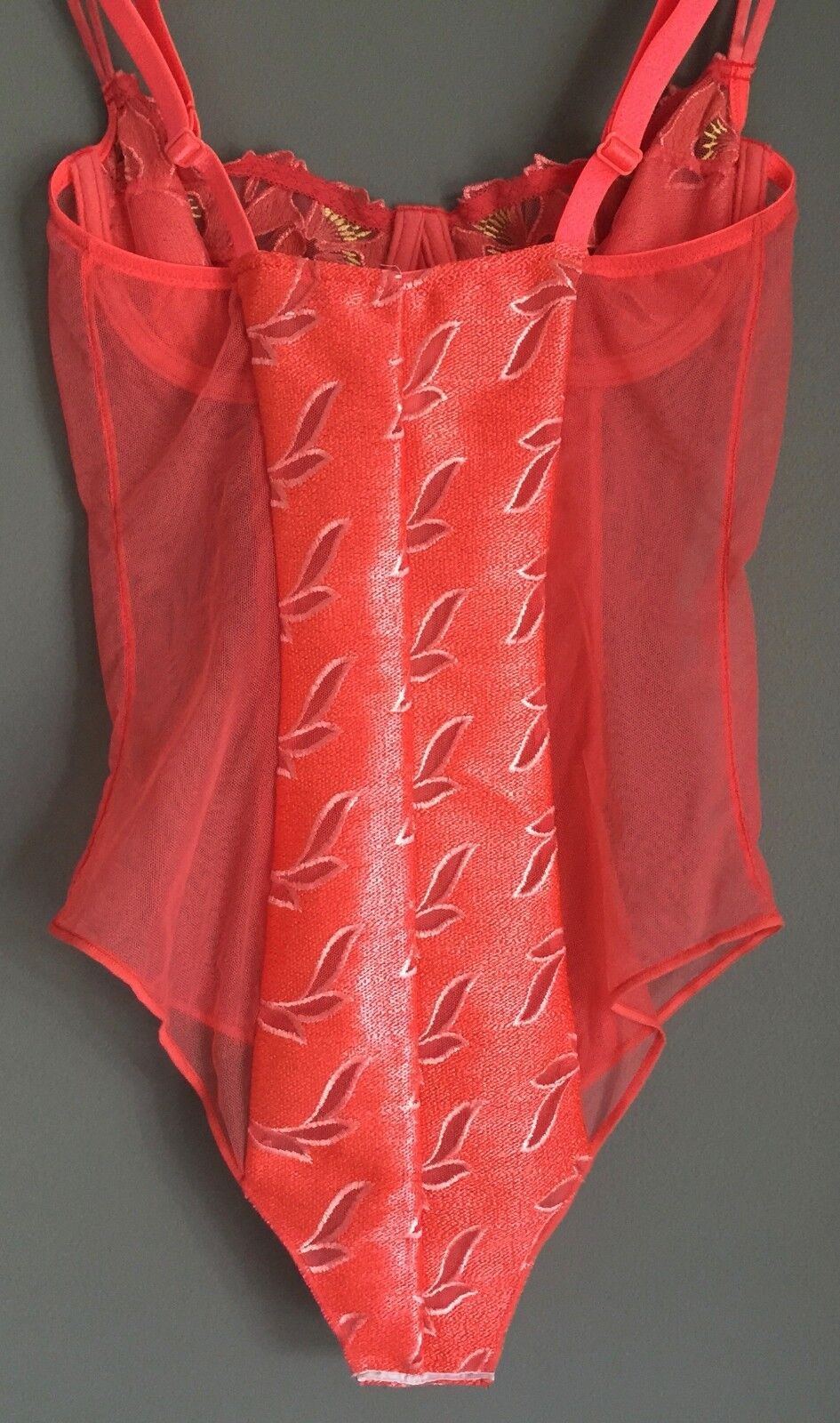 LOUISA BRACQ Size 32C "Lady Blue" Hot Coral Teddy Body Suit French Lingerie NEW