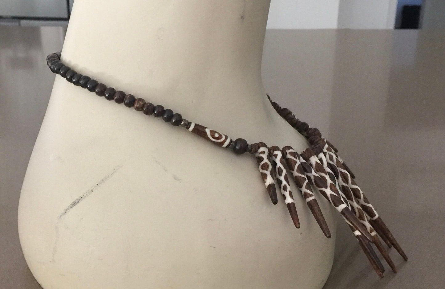 Necklace Brown & Ivory African Tribal Adjustable Statement Collar NEW