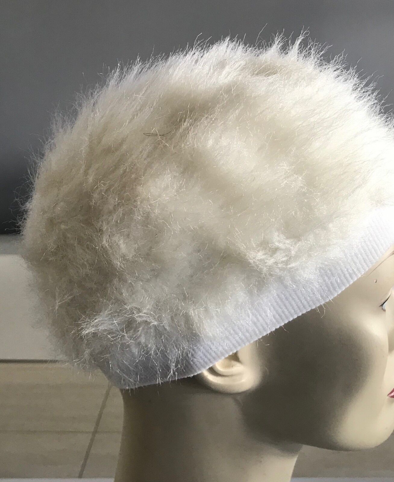 Vintage French Style BERET Cream Faux Fur Warm Winter Cap Hat Ladies Size 56cm