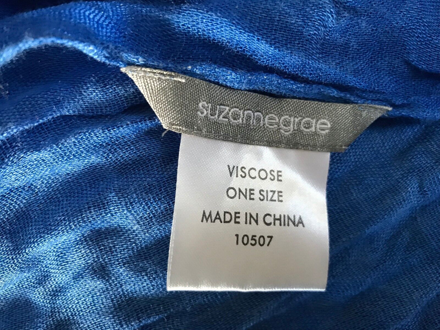 SUZANNE GRAE Neck Scarf Wide Blue Black Grey Crinkle Pleat Look Wrap Shawl NEW