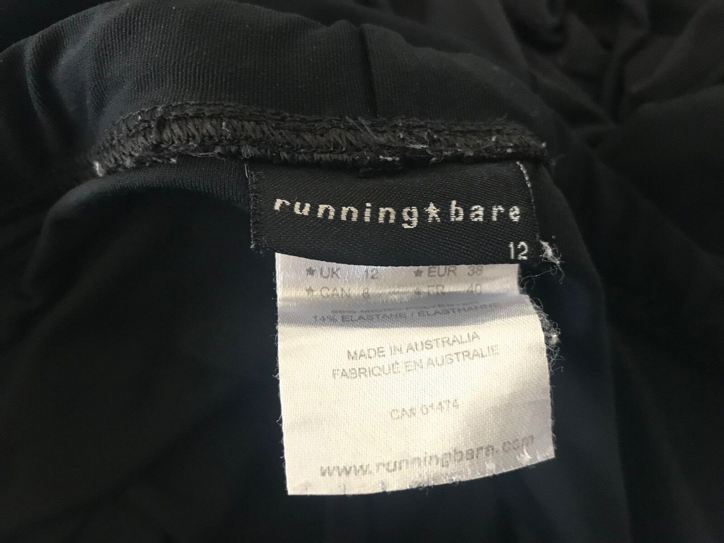 RUNNING BARE Black Tights 7/8 Length Activewear Long Pants Gym Size 12