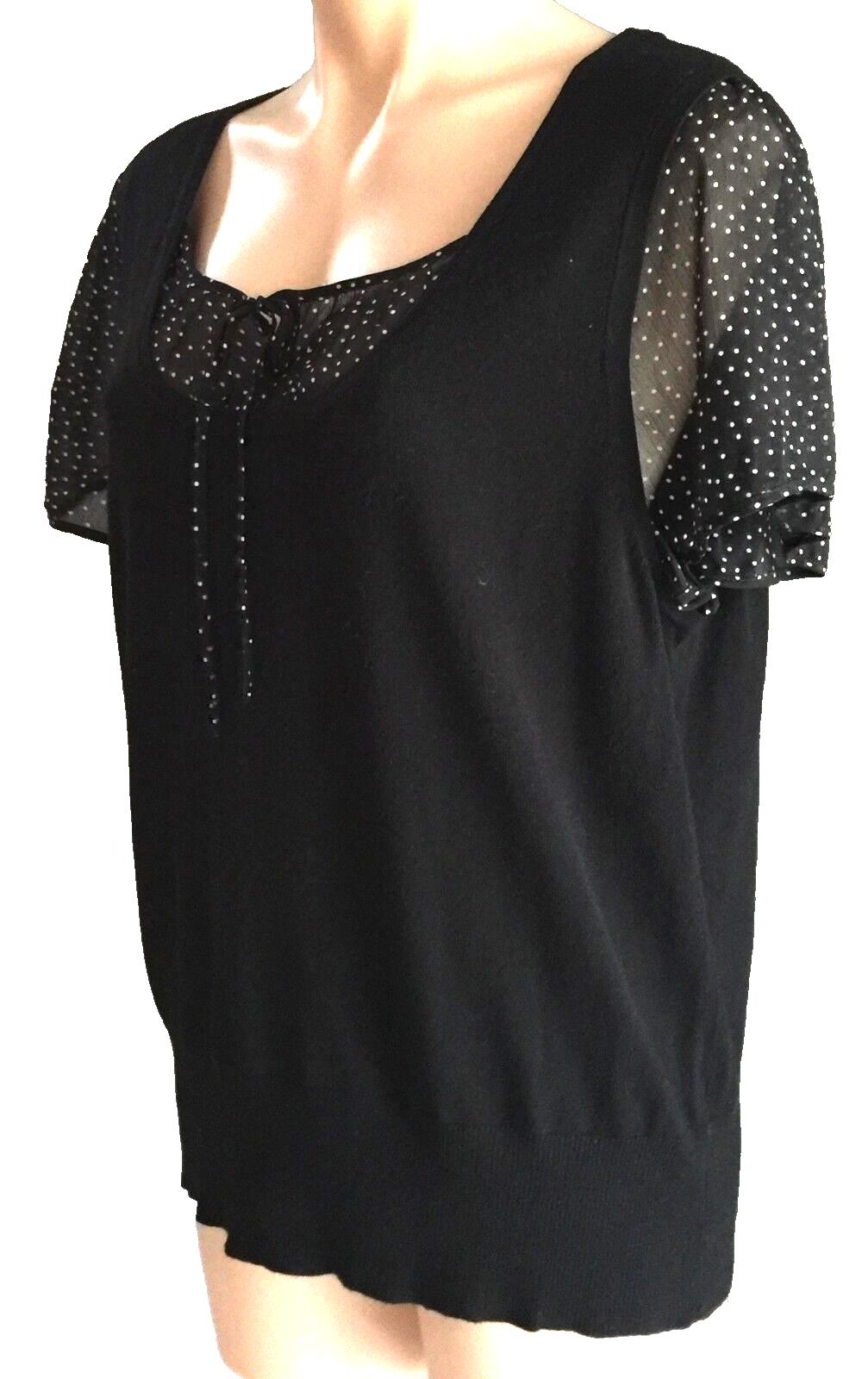 F&F Top Short Sleeve Blouse Black & White Polka Dot Beautiful Plus Size 20