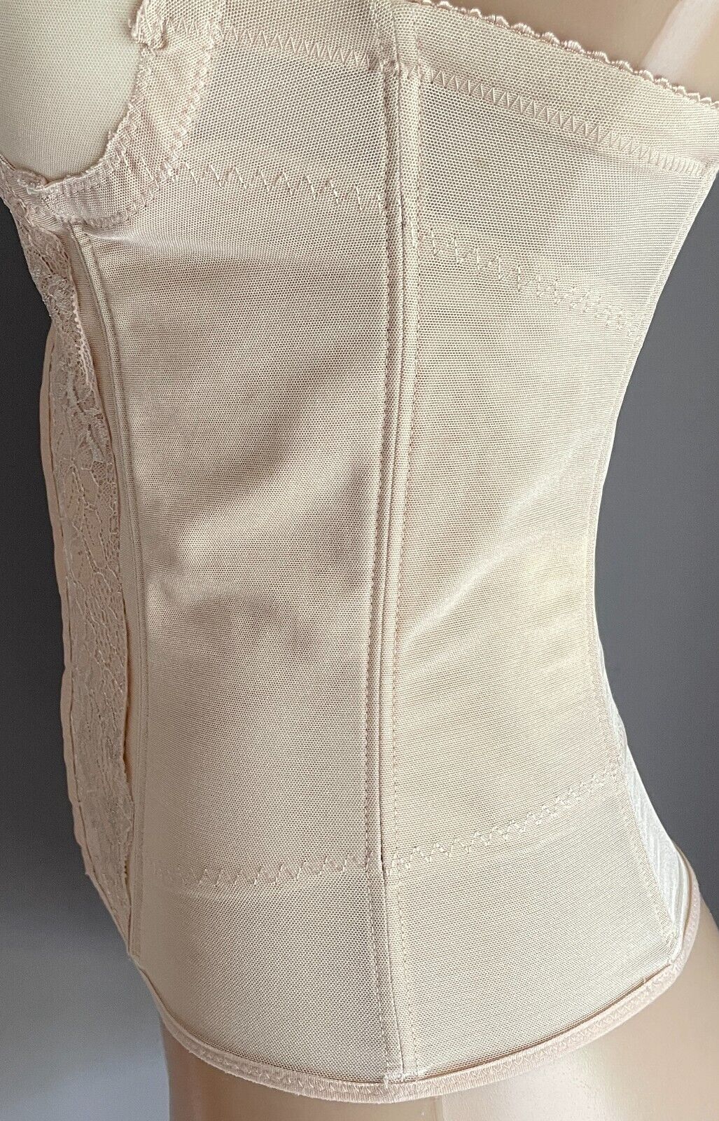 CINCHER Corset Beige Stretch Under Bust Waist Bustier Shaper Sz 12 NEW Vtg Sexy