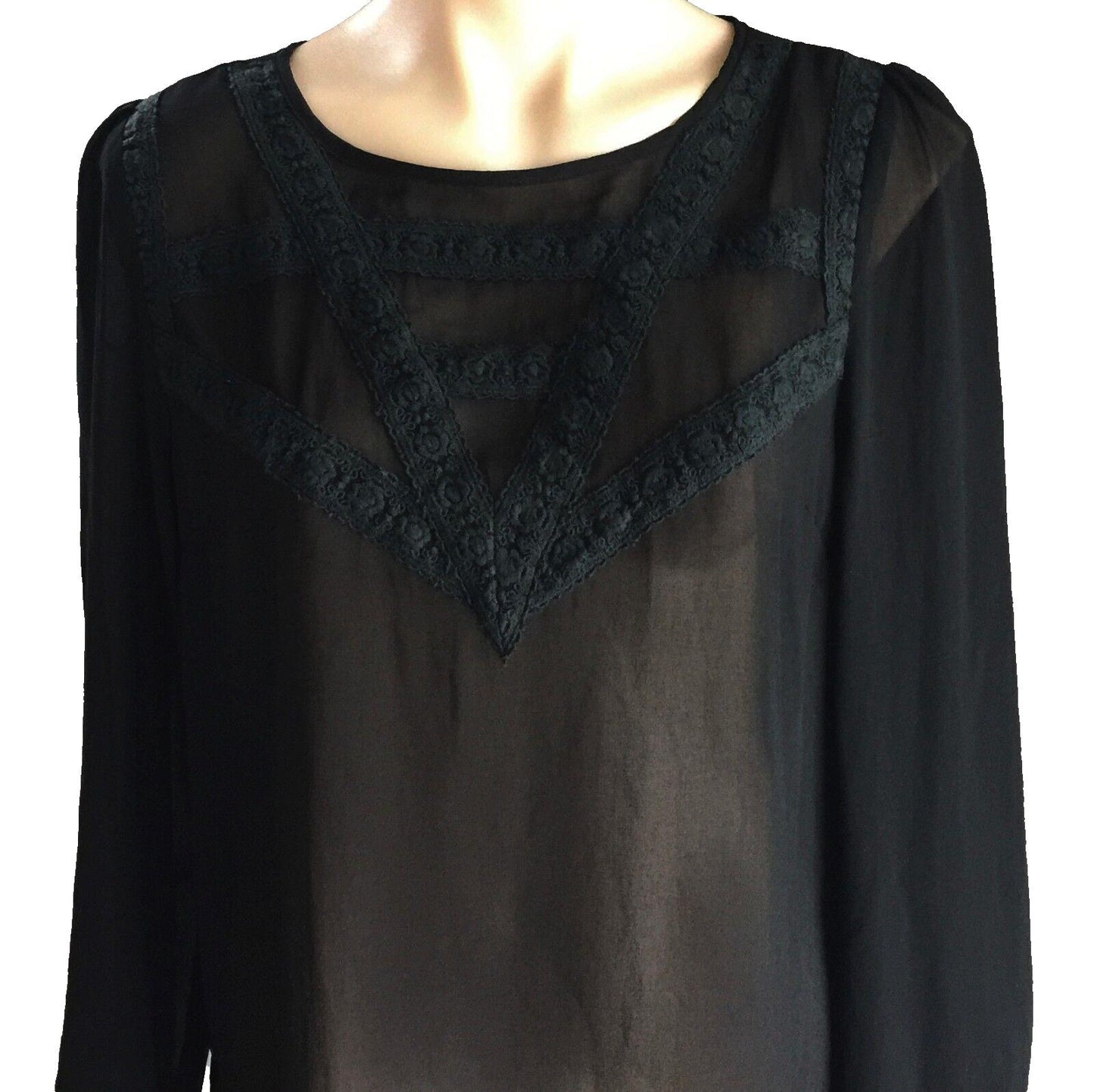 DON'T ASK AMANDA Top Black Sheer Long Sleeve Blouse Ladies Size L 12