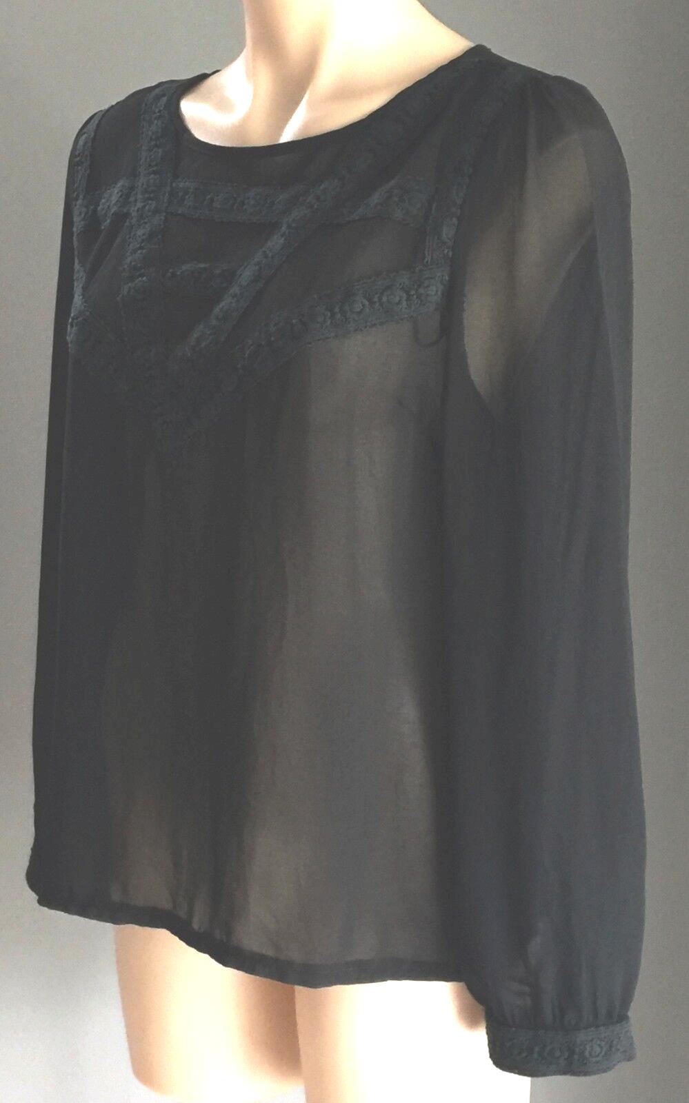 DON'T ASK AMANDA Top Black Sheer Long Sleeve Blouse Ladies Size L 12