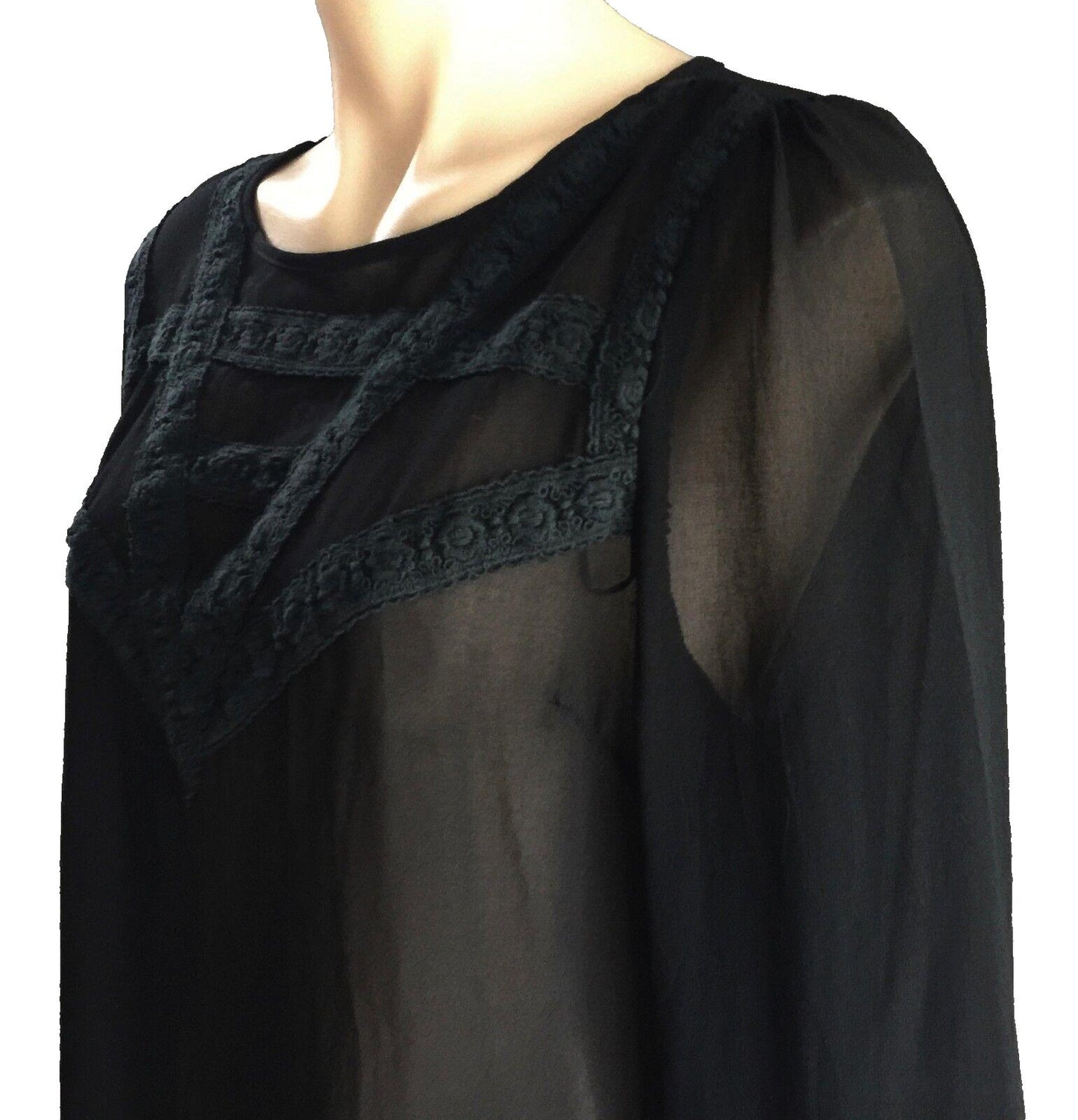 DON'T ASK AMANDA Top Black Sheer Long Sleeve Blouse Ladies Size L 12