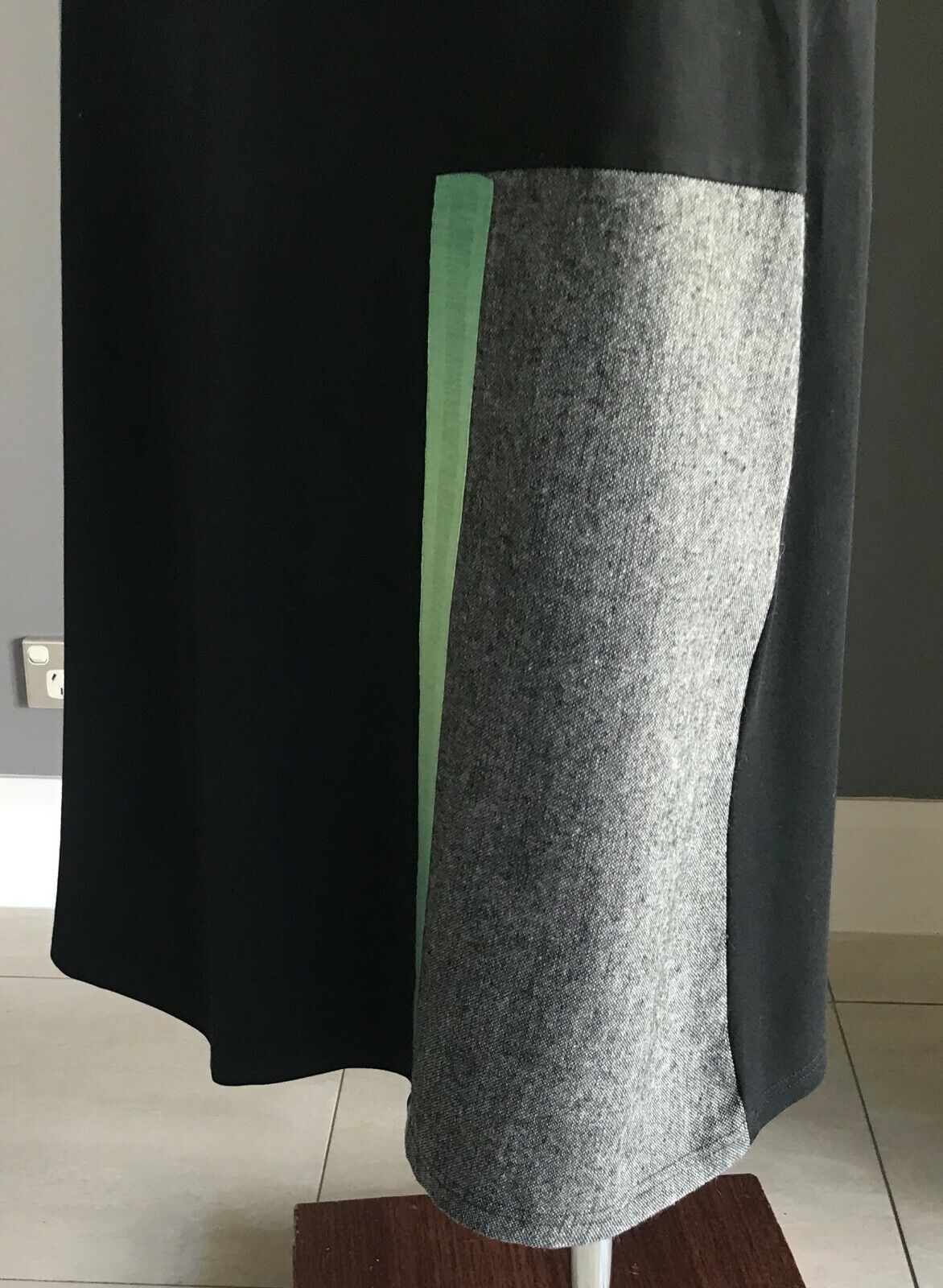 HOT ICE COLLECTION Midi Skirt Black w Grey & Green Trim A-Line Plus Size XL 16