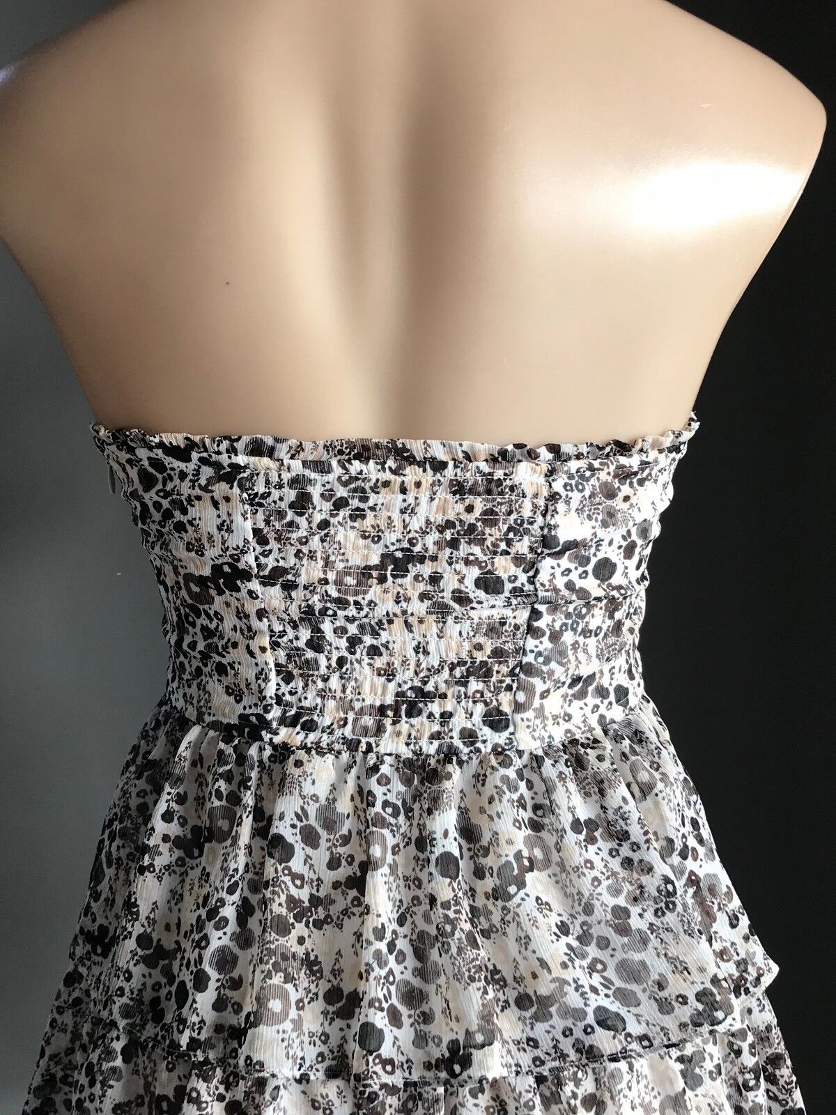 GUESS Strapless Dress Brown White Beige Floral Bustier Tier Ladies Size S 10 NEW