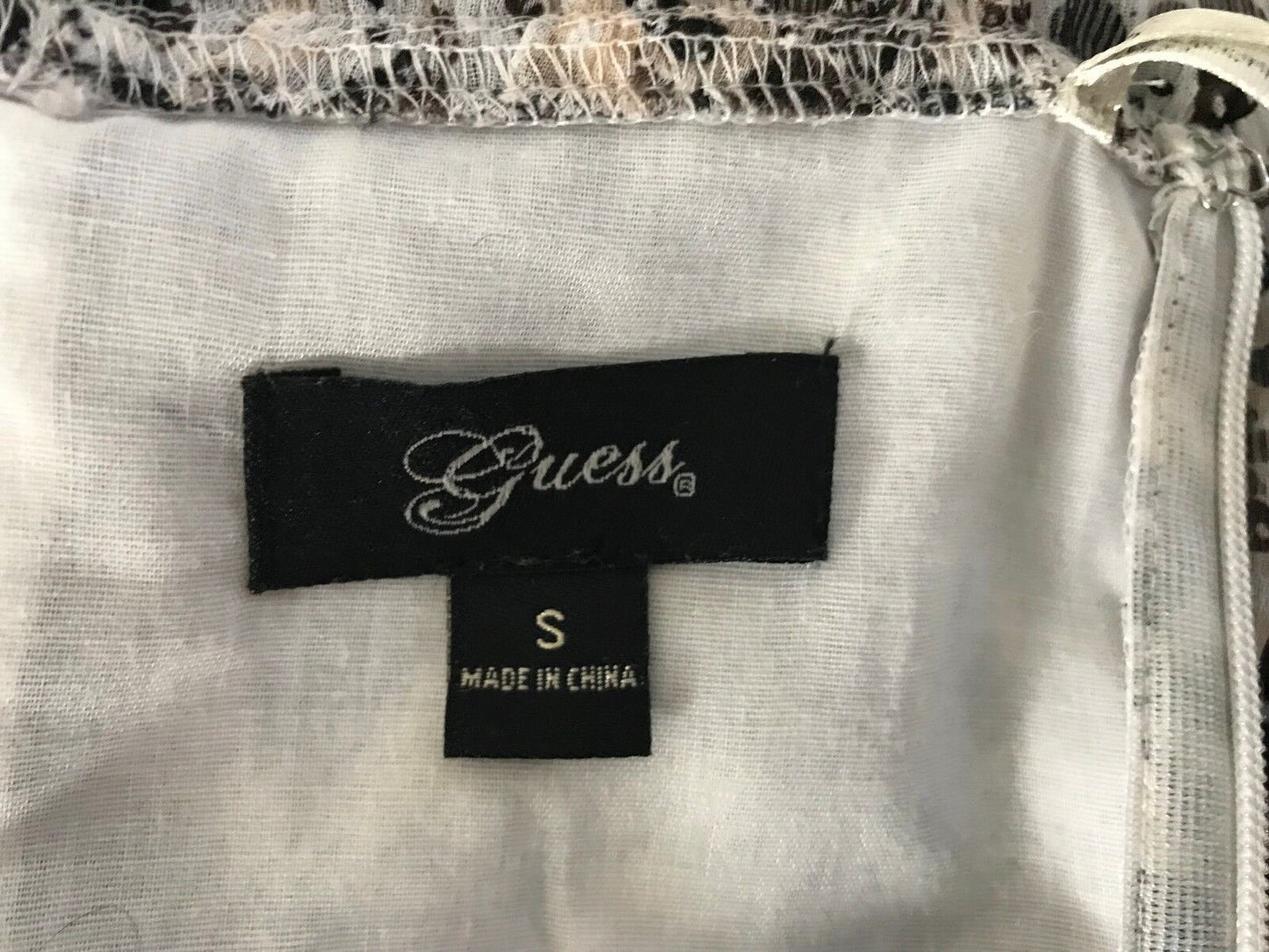 GUESS Strapless Dress Brown White Beige Floral Bustier Tier Ladies Size S 10 NEW