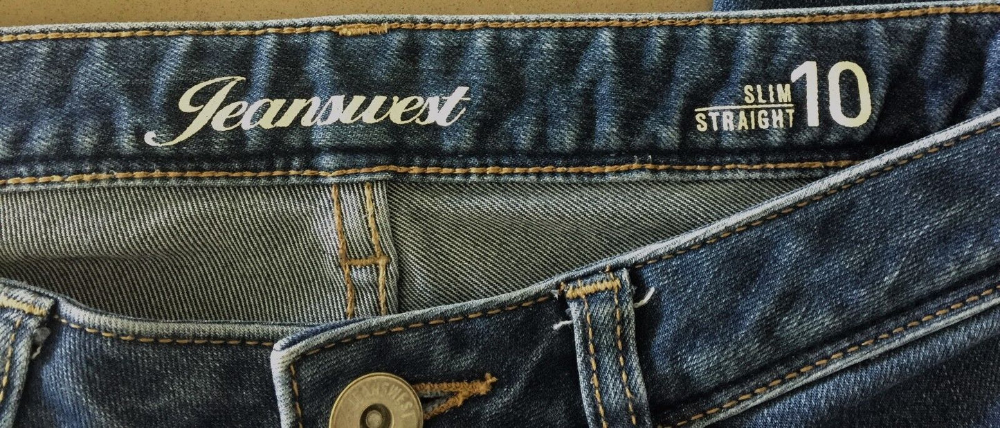 JEANSWEST Size 10 Jeans Blue Denim Slim Straight Leg Hipster Mid Rise Ladies