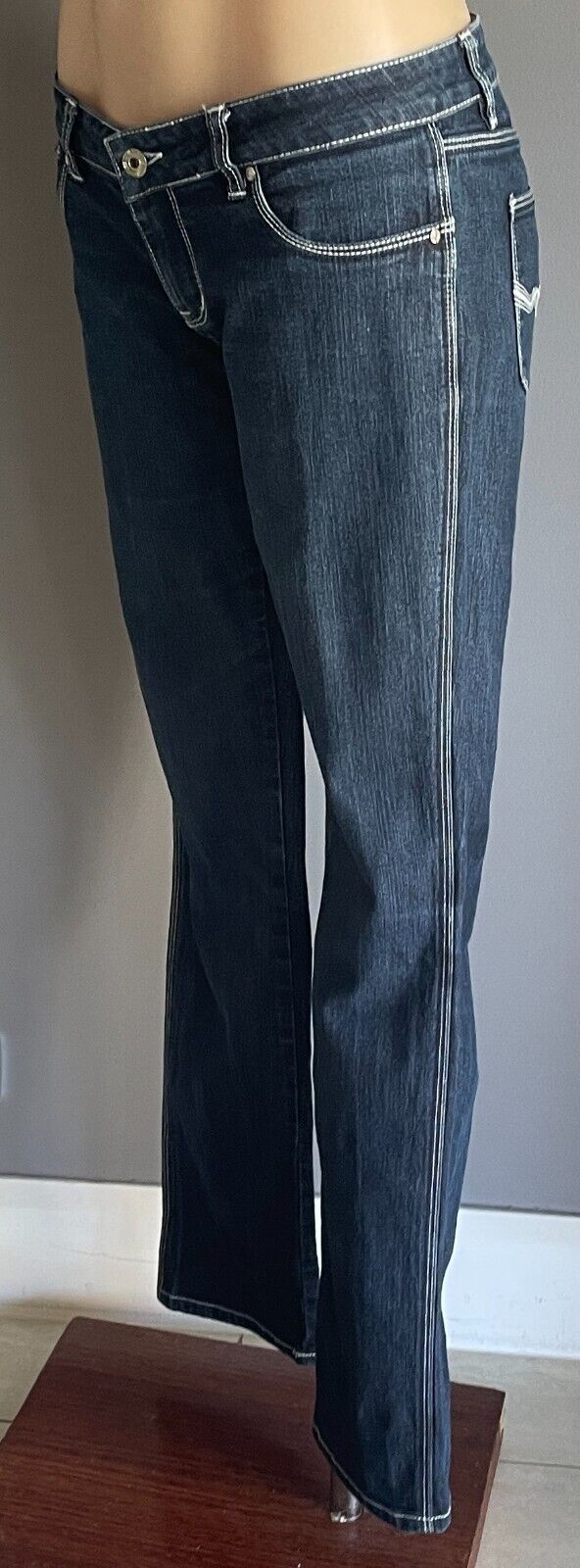 LEE Supatube Stretch Jeans Dark Indigo Denim Tapered Ladies Size 11 White Stitch
