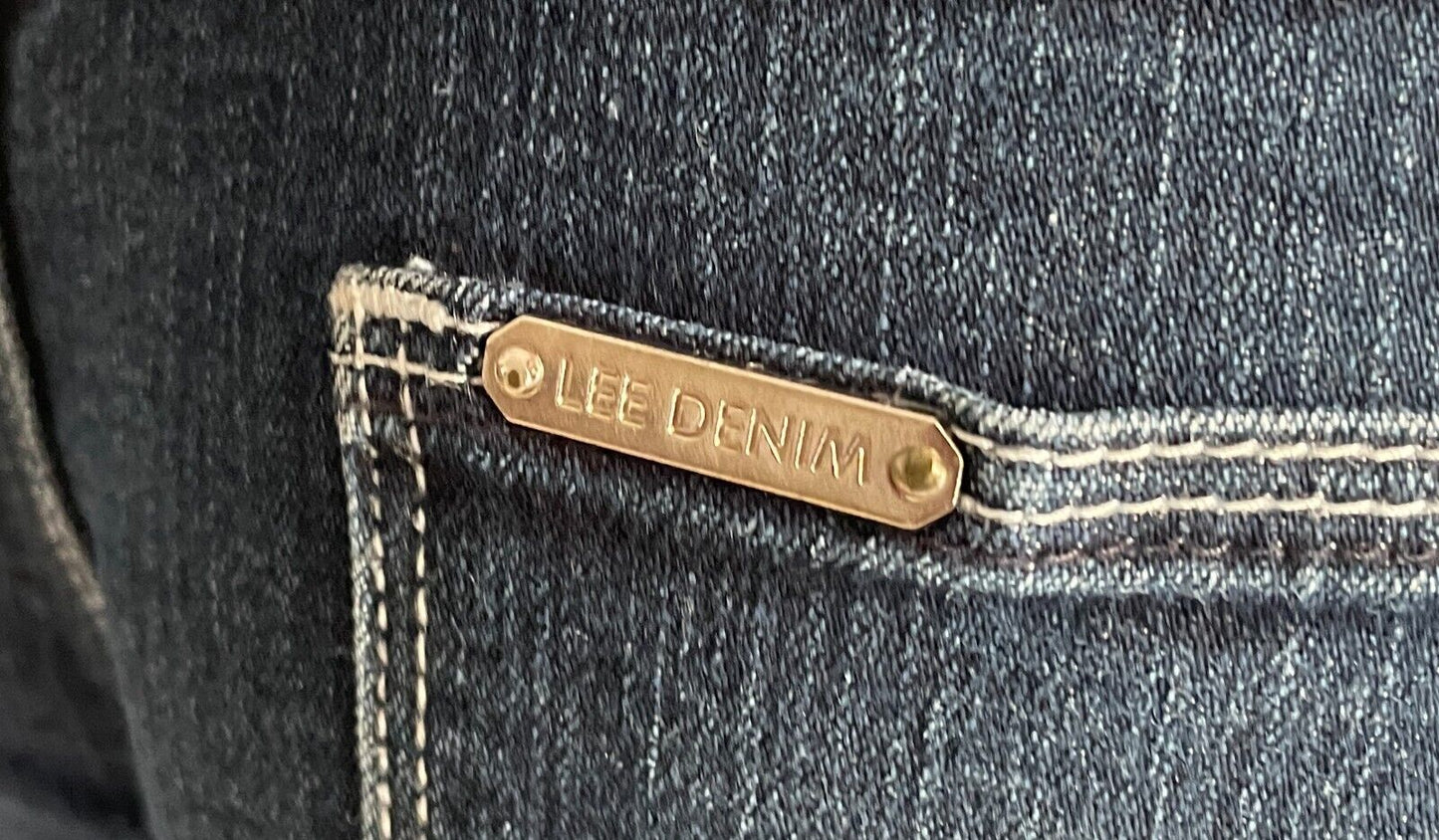LEE Supatube Stretch Jeans Dark Indigo Denim Tapered Ladies Size 11 White Stitch